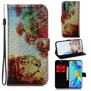 Tiger Rose Laser Shining Leather Wallet Phone Case for Huawei P30 Pro