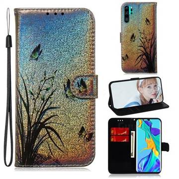 Butterfly Orchid Laser Shining Leather Wallet Phone Case for Huawei P30 Pro