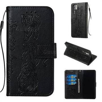 Embossing Tiger and Cat Leather Wallet Case for Huawei P30 Pro - Black