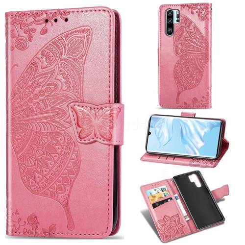 Embossing Mandala Flower Butterfly Leather Wallet Case for Huawei P30 Pro - Pink
