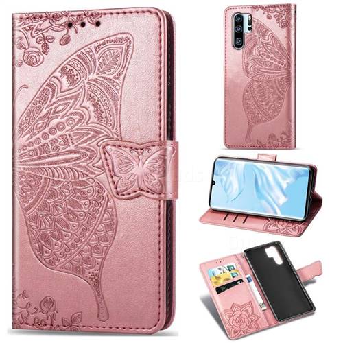 Embossing Mandala Flower Butterfly Leather Wallet Case for Huawei P30 Pro - Rose Gold