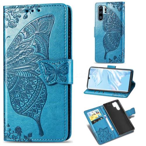 Embossing Mandala Flower Butterfly Leather Wallet Case for Huawei P30 Pro - Blue