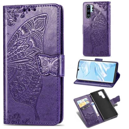 Embossing Mandala Flower Butterfly Leather Wallet Case for Huawei P30 Pro - Dark Purple