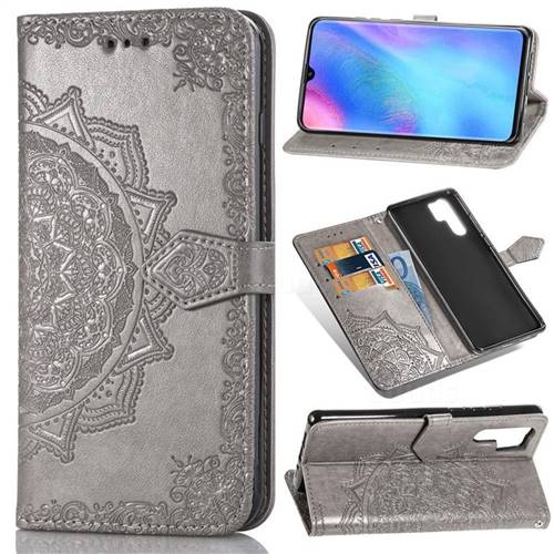 Embossing Imprint Mandala Flower Leather Wallet Case for Huawei P30 Pro - Gray