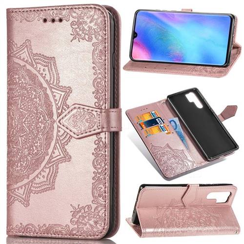 Embossing Imprint Mandala Flower Leather Wallet Case for Huawei P30 Pro - Rose Gold