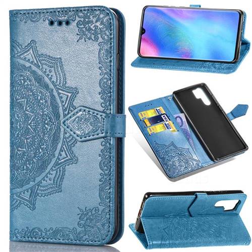 Embossing Imprint Mandala Flower Leather Wallet Case for Huawei P30 Pro - Blue