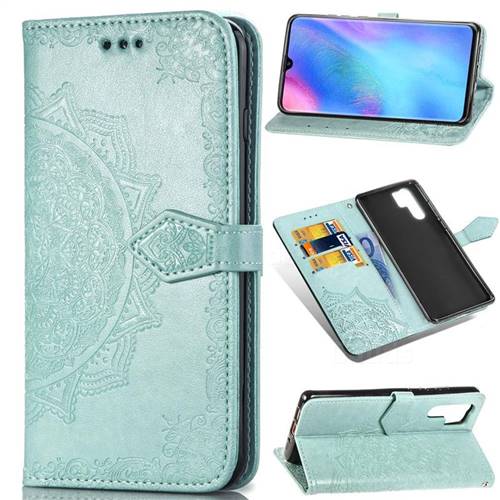 Embossing Imprint Mandala Flower Leather Wallet Case for Huawei P30 Pro - Green
