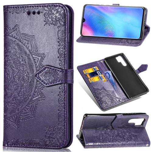 Embossing Imprint Mandala Flower Leather Wallet Case for Huawei P30 Pro - Purple