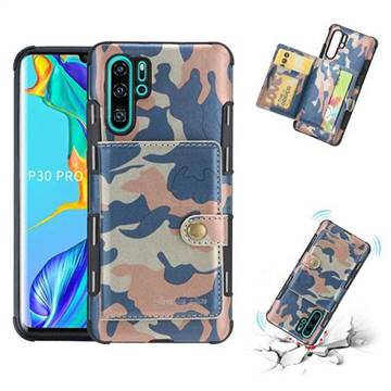 Camouflage Multi-function Leather Phone Case for Huawei P30 Pro - Blue