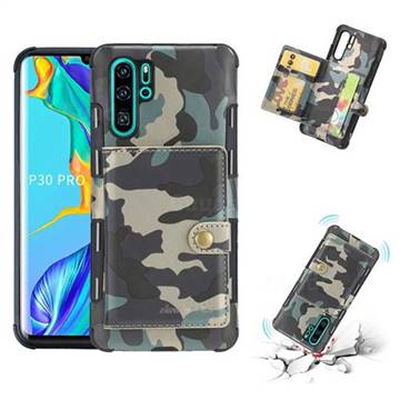 Camouflage Multi-function Leather Phone Case for Huawei P30 Pro - Army Green