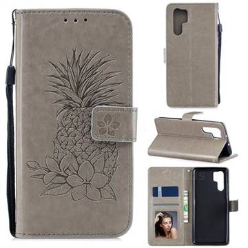 Embossing Flower Pineapple Leather Wallet Case for Huawei P30 Pro - Gray