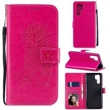 Embossing Flower Pineapple Leather Wallet Case for Huawei P30 Pro - Rose