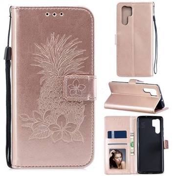 Embossing Flower Pineapple Leather Wallet Case for Huawei P30 Pro - Rose Gold