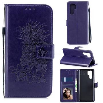 Embossing Flower Pineapple Leather Wallet Case for Huawei P30 Pro - Purple