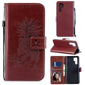 Embossing Flower Pineapple Leather Wallet Case for Huawei P30 Pro - Brown