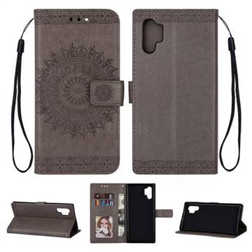 Intricate Embossing Totem Flower Leather Wallet Case for Huawei P30 Pro - Gray