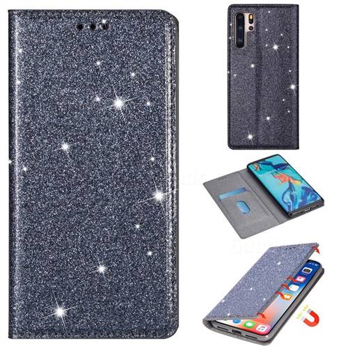 Ultra Slim Glitter Powder Magnetic Automatic Suction Leather Wallet Case for Huawei P30 Pro - Gray