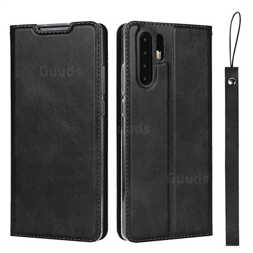Calf Pattern Magnetic Automatic Suction Leather Wallet Case for Huawei P30 Pro - Black