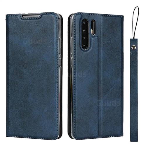 Calf Pattern Magnetic Automatic Suction Leather Wallet Case for Huawei P30 Pro - Blue