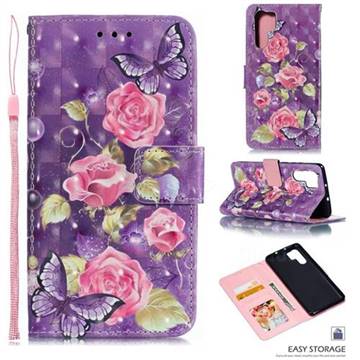 Purple Butterfly Flower 3D Painted Leather Phone Wallet Case for Huawei P30 Pro