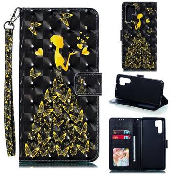 Golden Butterfly Girl 3D Painted Leather Phone Wallet Case for Huawei P30 Pro