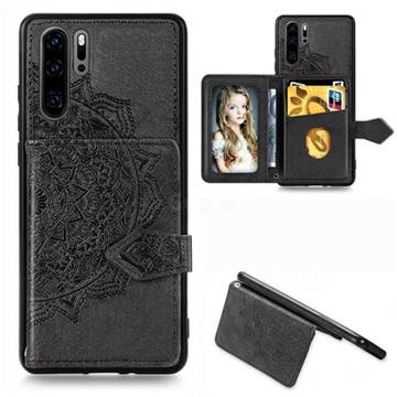 Mandala Flower Cloth Multifunction Stand Card Leather Phone Case for Huawei P30 Pro - Black