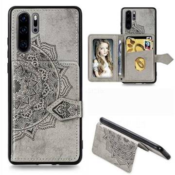 Mandala Flower Cloth Multifunction Stand Card Leather Phone Case for Huawei P30 Pro - Gray
