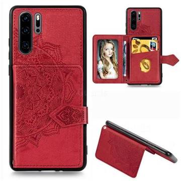 Mandala Flower Cloth Multifunction Stand Card Leather Phone Case for Huawei P30 Pro - Red