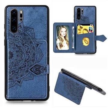 Mandala Flower Cloth Multifunction Stand Card Leather Phone Case for Huawei P30 Pro - Blue