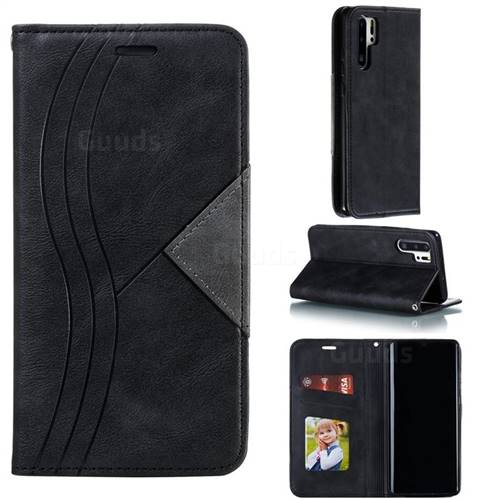Retro S Streak Magnetic Leather Wallet Phone Case for Huawei P30 Pro - Black