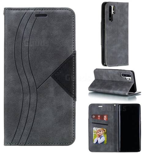 Retro S Streak Magnetic Leather Wallet Phone Case for Huawei P30 Pro - Gray