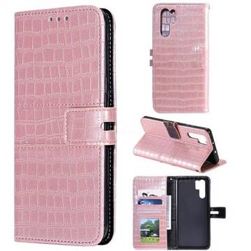 Luxury Crocodile Magnetic Leather Wallet Phone Case for Huawei P30 Pro - Rose Gold