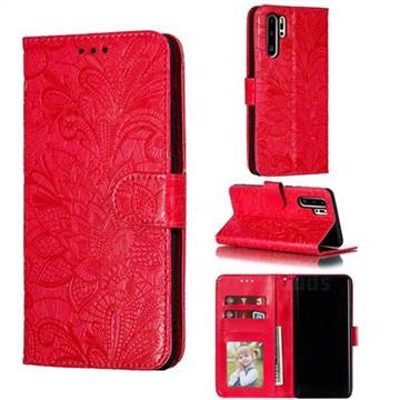 Intricate Embossing Lace Jasmine Flower Leather Wallet Case for Huawei P30 Pro - Red