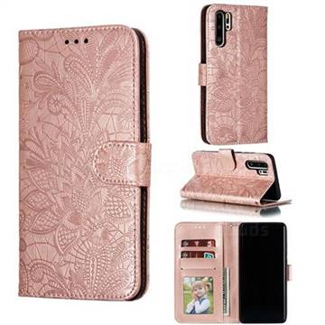 Intricate Embossing Lace Jasmine Flower Leather Wallet Case for Huawei P30 Pro - Rose Gold