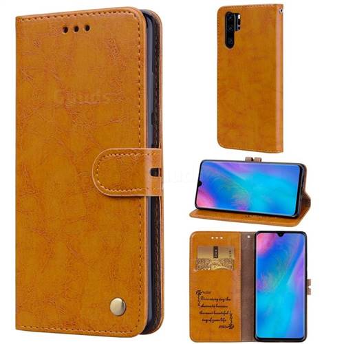 Luxury Retro Oil Wax PU Leather Wallet Phone Case for Huawei P30 Pro - Orange Yellow
