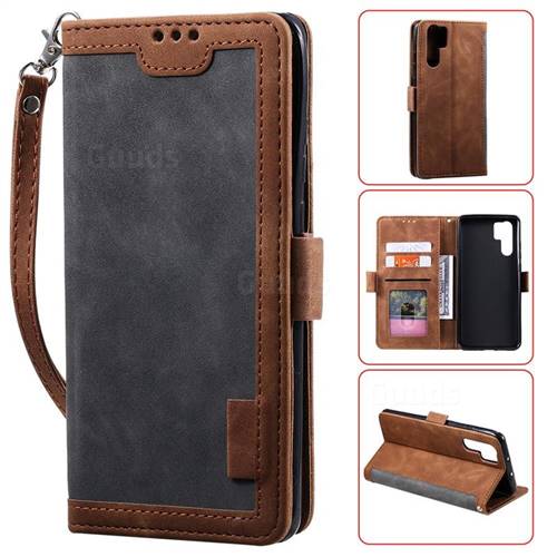 Luxury Retro Stitching Leather Wallet Phone Case for Huawei P30 Pro - Gray