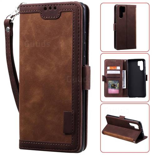 Luxury Retro Stitching Leather Wallet Phone Case for Huawei P30 Pro - Dark Brown