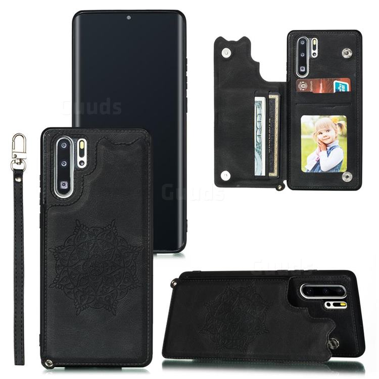 Luxury Mandala Multi-function Magnetic Card Slots Stand Leather Back Cover for Huawei P30 Pro - Black