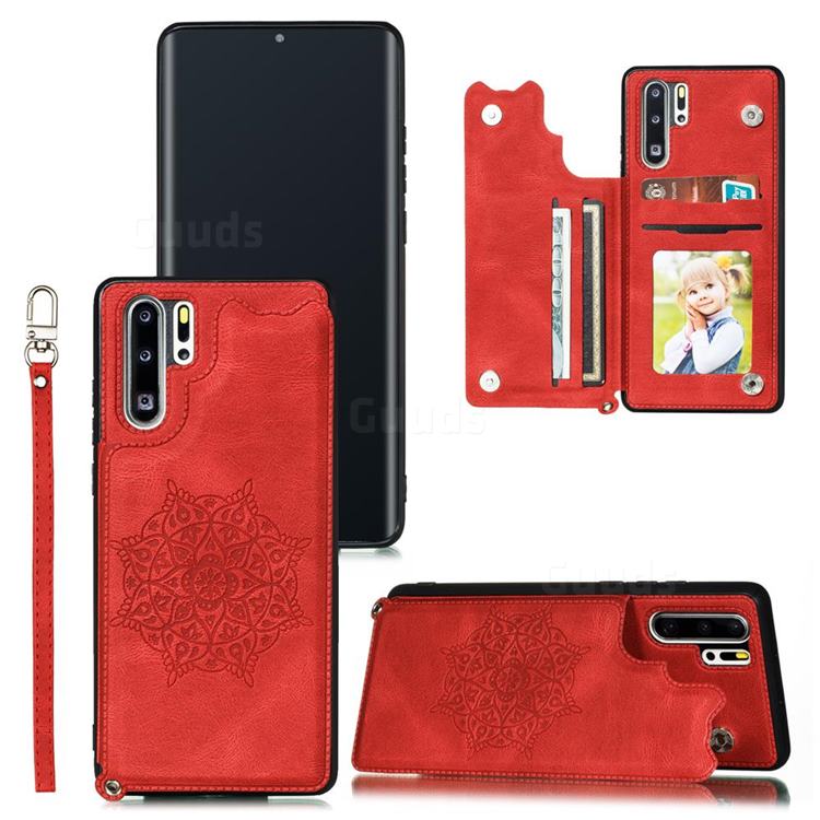 Luxury Mandala Multi-function Magnetic Card Slots Stand Leather Back Cover for Huawei P30 Pro - Red