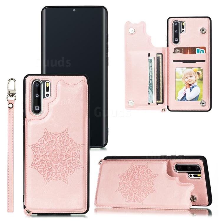 Luxury Mandala Multi-function Magnetic Card Slots Stand Leather Back Cover for Huawei P30 Pro - Rose Gold