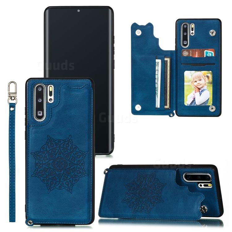 Luxury Mandala Multi-function Magnetic Card Slots Stand Leather Back Cover for Huawei P30 Pro - Blue