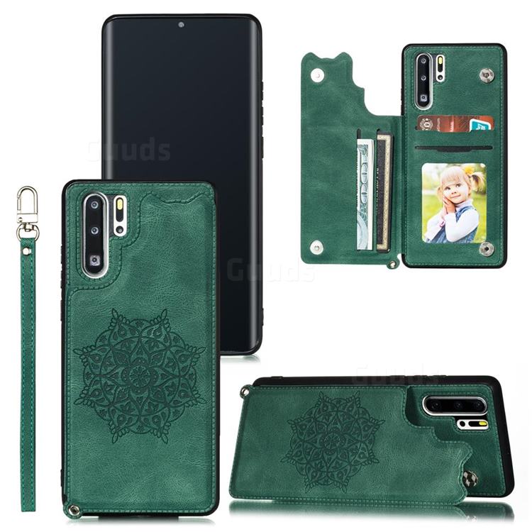Luxury Mandala Multi-function Magnetic Card Slots Stand Leather Back Cover for Huawei P30 Pro - Green