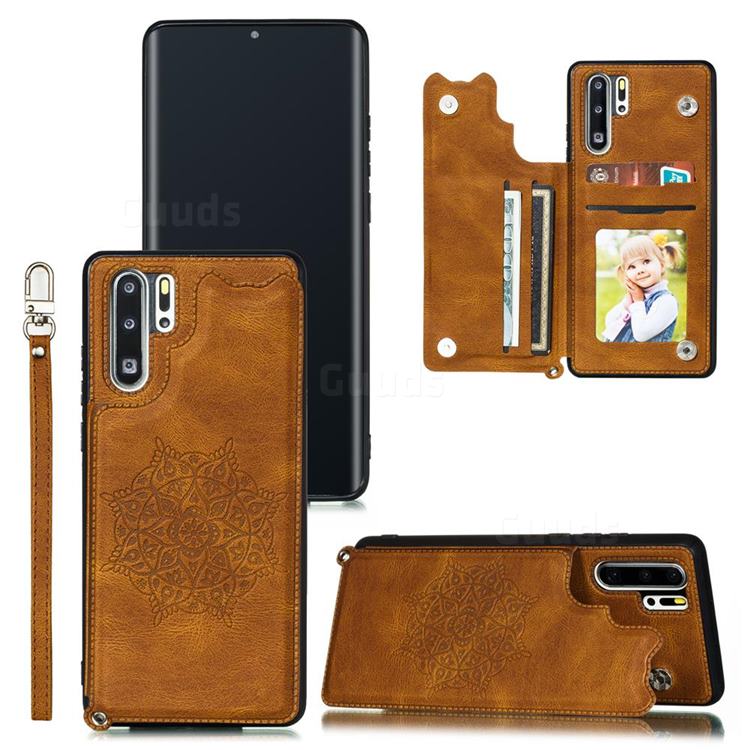 Luxury Mandala Multi-function Magnetic Card Slots Stand Leather Back Cover for Huawei P30 Pro - Brown
