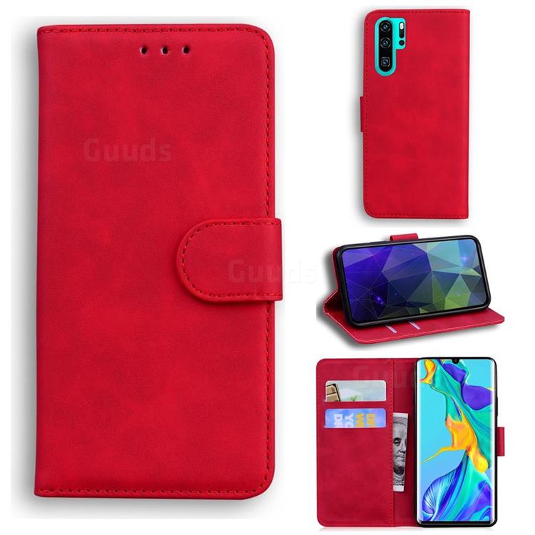 Retro Classic Skin Feel Leather Wallet Phone Case for Huawei P30 Pro - Red