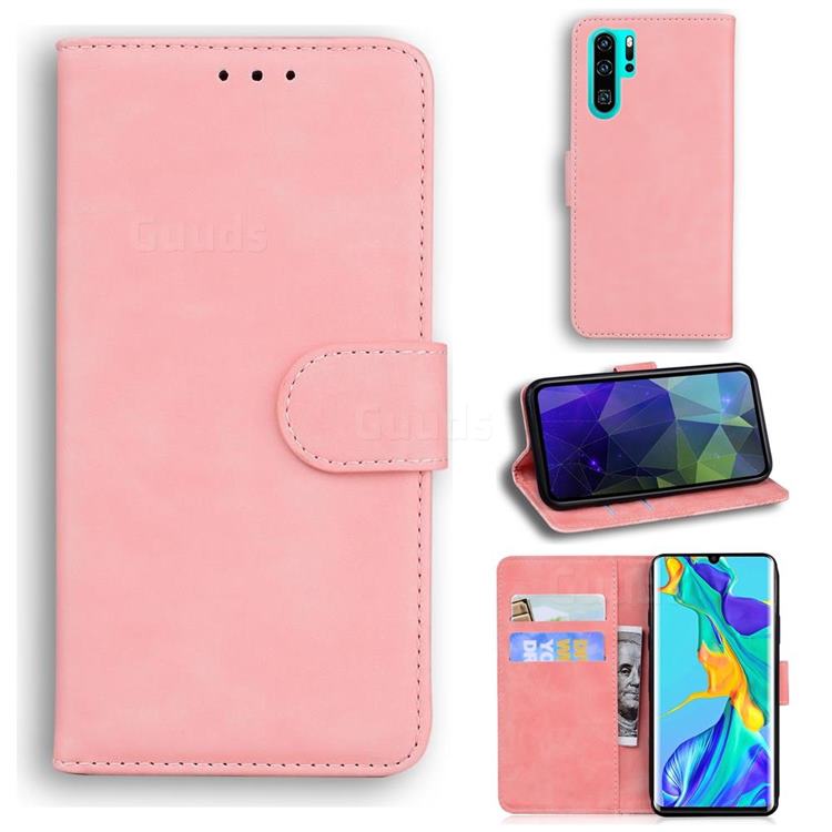 Retro Classic Skin Feel Leather Wallet Phone Case for Huawei P30 Pro - Pink