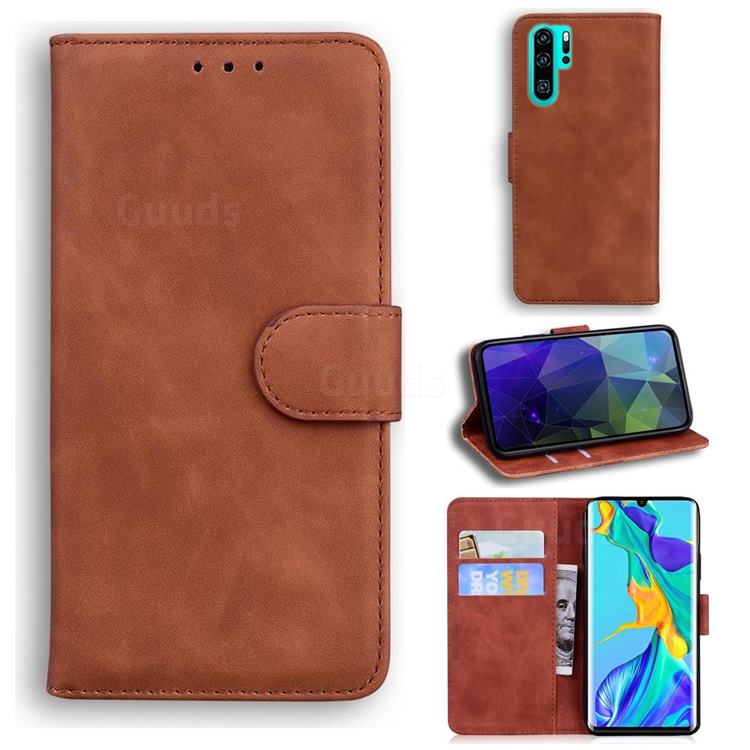 Retro Classic Skin Feel Leather Wallet Phone Case for Huawei P30 Pro - Brown
