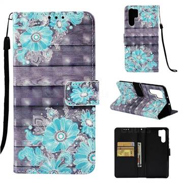 Blue Flower 3D Painted Leather Wallet Case for Huawei P30 Pro