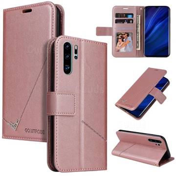 GQ.UTROBE Right Angle Silver Pendant Leather Wallet Phone Case for Huawei P30 Pro - Rose Gold