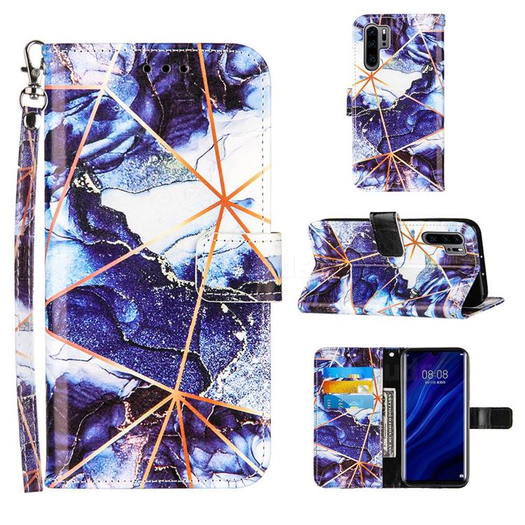 Starry Blue Stitching Color Marble Leather Wallet Case for Huawei P30 Pro