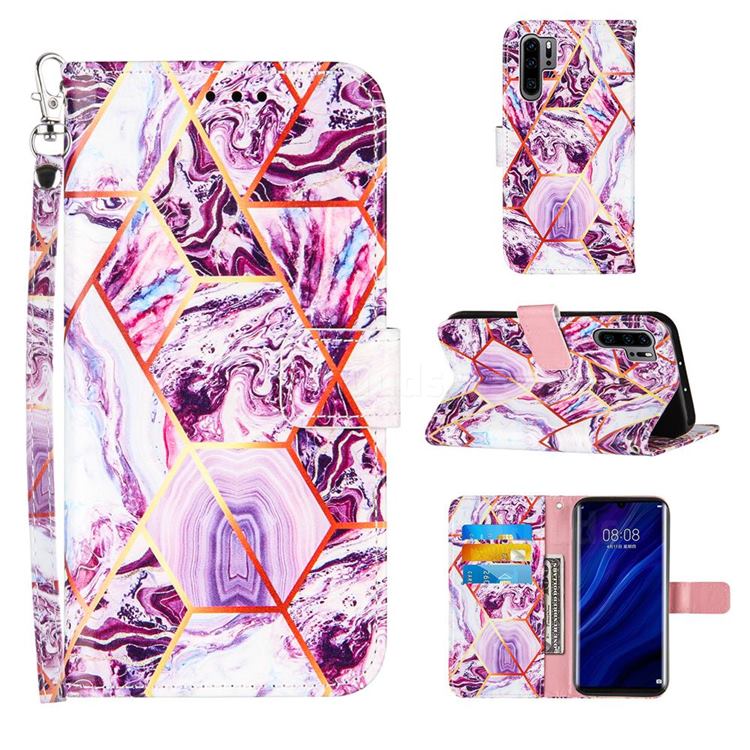 Dream Purple Stitching Color Marble Leather Wallet Case for Huawei P30 Pro